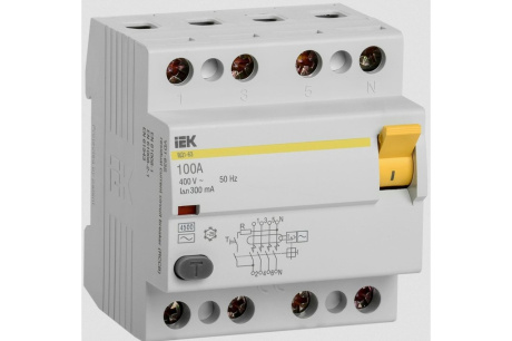 Купить Выключатель дифференциального тока  УЗО  4п 100А 300мА тип AC ВД1-63  IEK фото №1